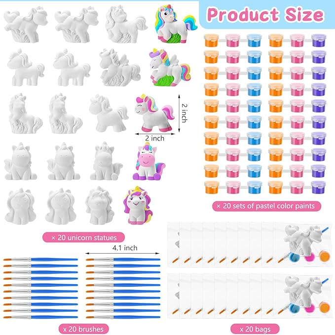 Simgoing 20 Set Unicorn Ceramic Painting Kit DIY Ceramic to Paint Your Own Unicorn Figurines Unpainted Plaster Arts and Craft for Adults Holiday Birthday Party Favors