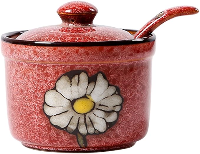 Ceramics Retro Flower Sugar Salt Pepper Storage Jar Seasoning Pot with Lid And S