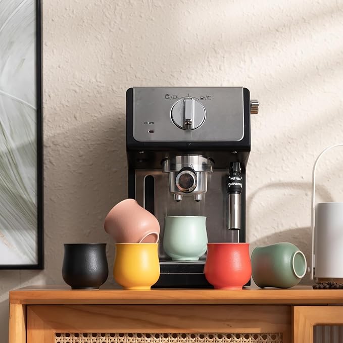 4-Oz Ceramic Espresso Cups Set - Multi-Color, Handle-Free Design for Home & Cafe | Dishwasher-Safe Stoneware Cups (black,2)