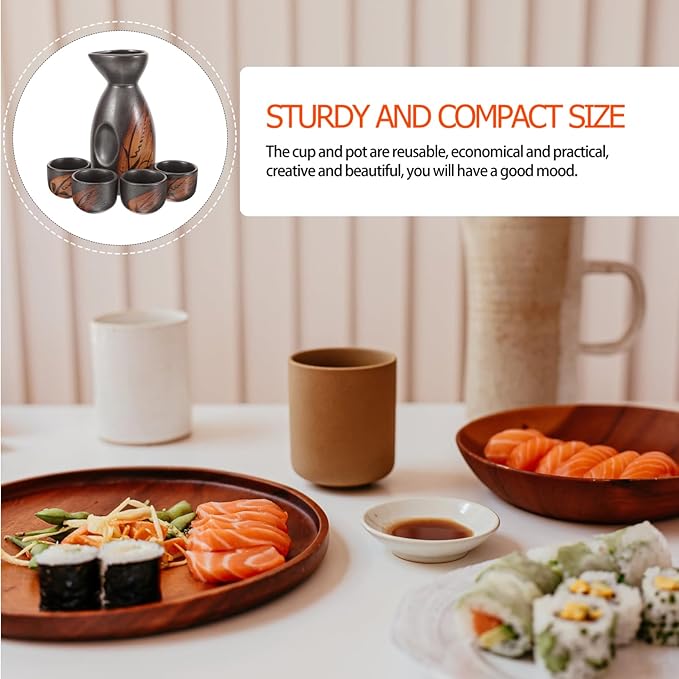 VALICLUD 1 Set Ceramic Sake Set Traditional Japanese Sake Kettle Cups Pottery Dishwasher for Home and Bar Entertaining for Pottery Lovers