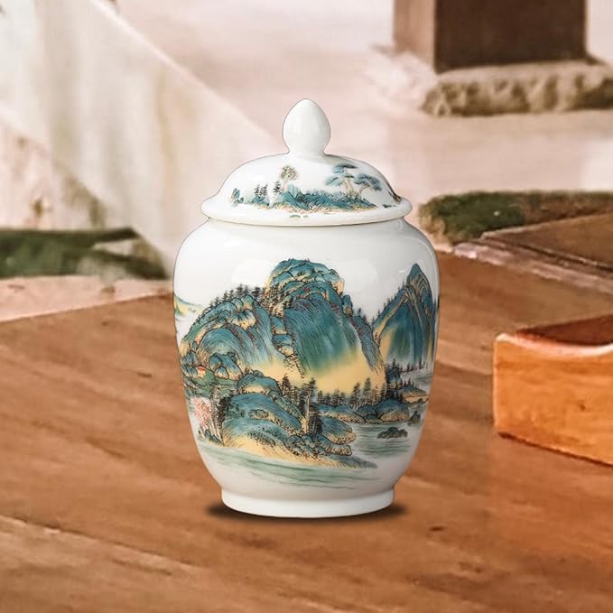 Ceramic Ginger Jar Asian Ginger Jar Decorative Chinoiserie Vase Porcelain Jars for Weddings Wedding Table Decoration, Landscape