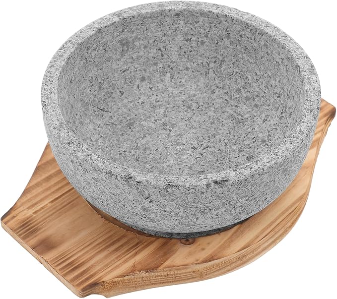 ABOOFAN Bibimbap Bowl Korean Stone Pot Large Bowl Multi-function Serving Portable Rice Natural Stone Carbonized Wood Pad
