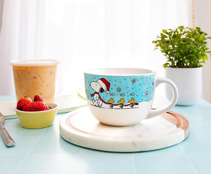Silver Buffalo Peanuts Snoopy and Woodstock Holiday Ceramic Soup Mug Bowl With Handle For Ice Cream, Cereal, Beverages | Holds 24 Ounces