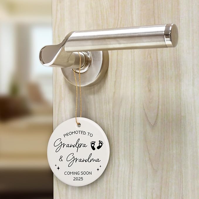 Pregnancy Announcement for Grandparents, 2025 Baby Announcement Ceramic Hanging Ornament for New Grandma & Grandpa, Grandparents to be Keepsake, First Grandchild Gifts-Baby Coming Soon