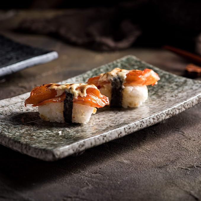 Uaral Japanese Sushi Plates,8.5inch Ceramic Sushi Plate,Sashimi Plate For Restaurant and Sushi Bar,Set of 4(Emerald Green)