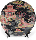 China Plates Chinoiserie Charcoal Coral Pagoda Asian Customize Decor for Household Farmhouse Housewarming Gifts Club Dinner Plates with Vertical Stand, Multi Sizes by Choosing, Gifts for Men Women