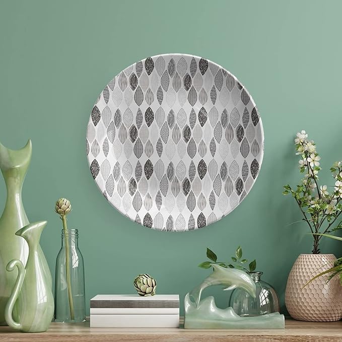 XISUNYA 7 Inch Decorative Plate, Doodle Tableware Plate, Woodland Forest Pattern Abstract Leaves Sketch Print Ceramic Wall Hanging Decor Accessory for Dining Table Tabletop Home Decor