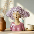 DiliComing Garden-Statues Women-Head Statues for Home Decor - 11 Inch Women with Bird Modern Art Statue, Animal Sculptures for Home and Garden 10.5 x 5.5 x 11 Inch (Purple)