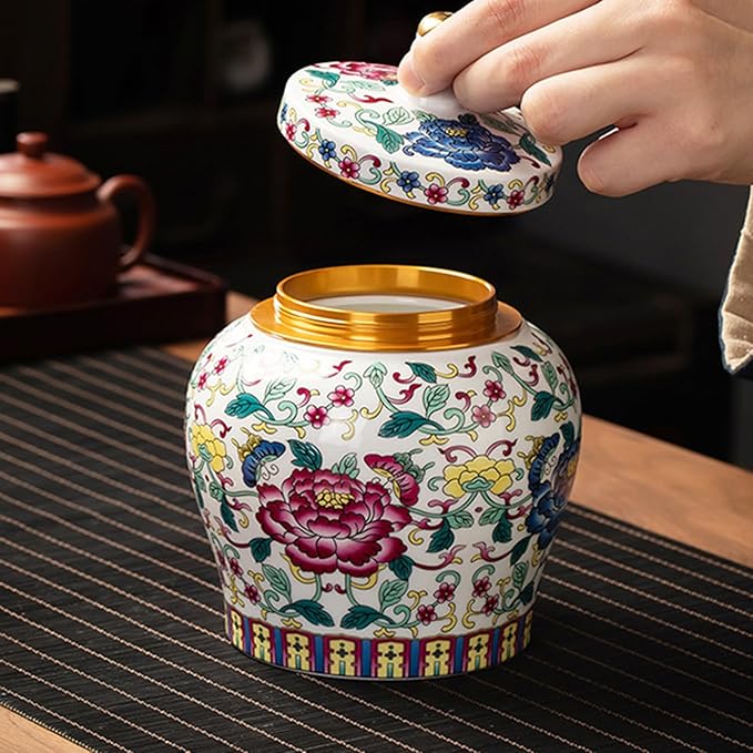 Ceramic Jar with Lid - Airtight Kitchen Canisters for Coffee and Tea Storage - Decorative Ceramic Canister (colorful)