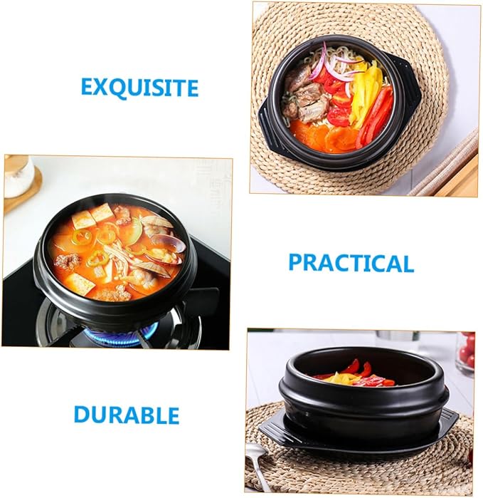 KICHOUSE 1pc Korean Stone Pot for Cooking Ceramic Casserole for Bibimbap Stews Soups Household Cookware Uniform Heat Distribution for Home Dining
