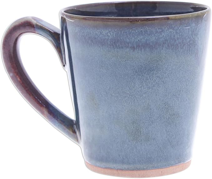 NOVICA Artisan Handmade Ceramic Mug Blue Red Thailand Tableware Dinnerware Cups [3.9in H x 5.5in W x 3.7in D 13 Oz.] 'Shoreline'