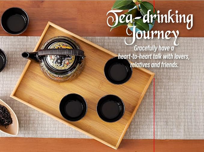 Japanese Tea Set for Adults, Japanese Teapot Set with 1 Teapot (32oz/920ml), 6 Tea cups (4.5oz/130ml), 1 Tea Tray, 1 Stainless Infuser, Kiln altered glaze Porcelain tea set (Jeweled Necklace)