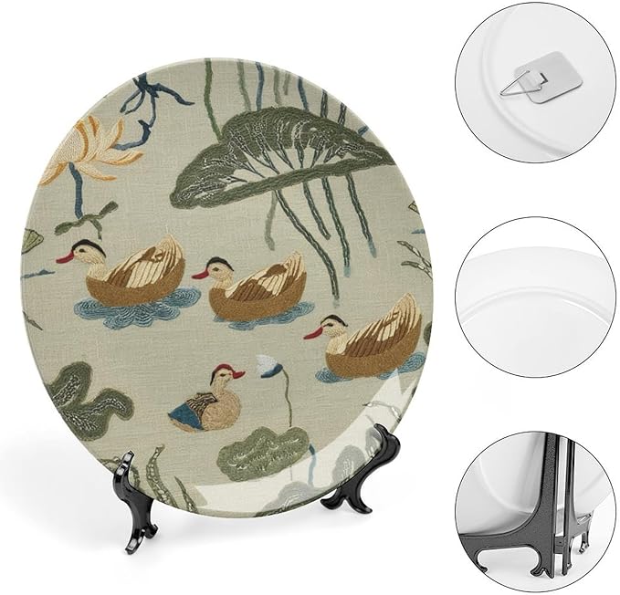Aqua Lotus Garden Vintage Plates for Display Birds And Lotus Flowers Housewarming Gifts Office Supplies Display Club Holiday Party Decorations Customize Gifts for Men Women Wedding, 6", 7", 9", 10"