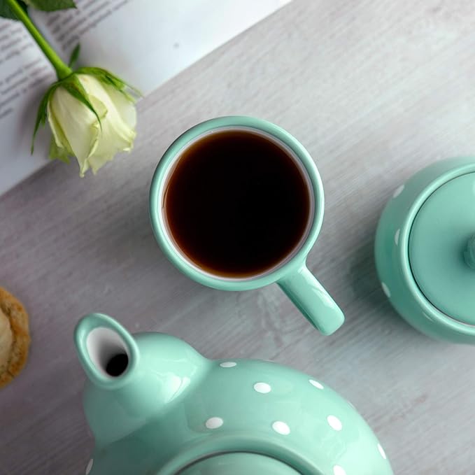 City to Cottage Ceramic Cappuccino Mug with Large Handle, 10oz Coffee Mug for Latte Hot Chocholate Tea, Daily Morning Dring at Home Office Work, Christmas Housewarming Gift Turquoise Blue Polka Dot