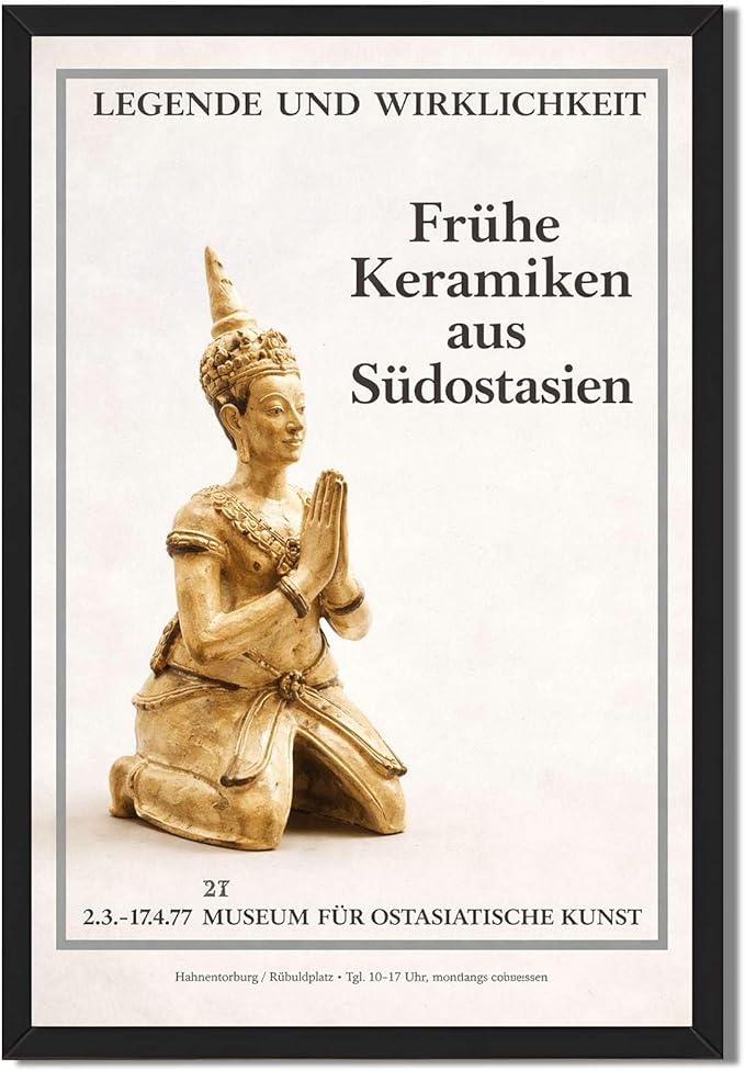 Framed Southeast Asian Ceramic Sculpture Poster Canvas Print Art Vintage Elegant Wall Art Painting Pictures Wall Decor for Living Room Home Decor Stunning Cultural Statue Art Print for Bedroom (Black framed,16L"X24W")