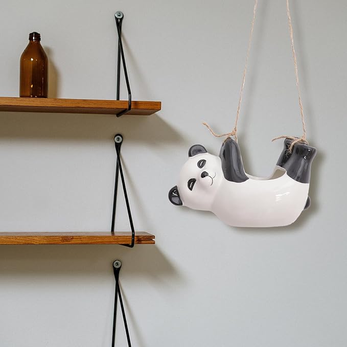 Ceramic Panda Animal Planter Pot Hanging Flowerpot for Indoor Succulents Bonsai Container Home Office Garden Decoration
