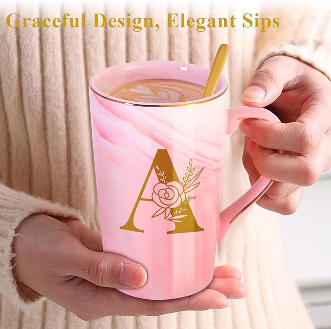 Personalized Ceramic Women Coffee Mug Tea Cup with Lid Heavy Pretty Large Pink Customized Cool Cute Women Birthday Christmas Gift for Her Wife Mother Day Grandma Girlfriend Friend Friendship Unique,A