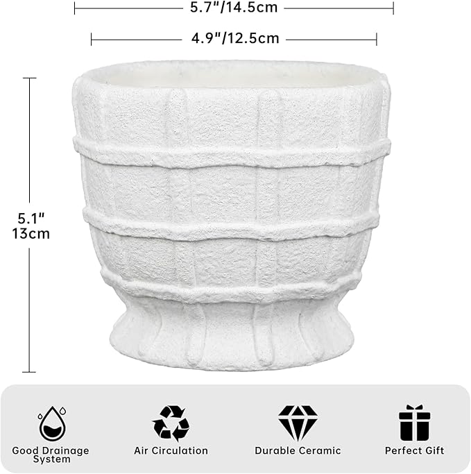 6" White Ceramic Plant Pots with Drainage Hole, Rustic Flower Pots for Indoor Plants, Outdoor Decorative Ceramic Planters Pot Small Plant Pot for for Succulents, Cactus, Herbs, Orchids Planters