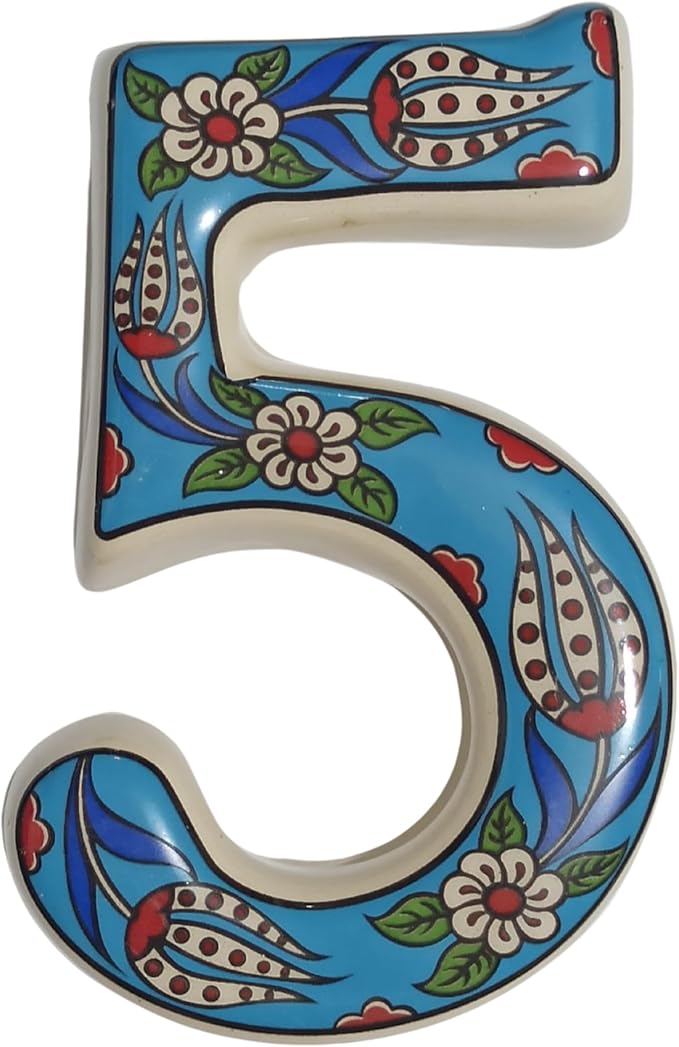 Large Ceramic Housewarming Sign Ceramic Address Plaque House Numbers Sign Door Personalized Coloured Decorative Hand Decoratede Housewarming Gifts Tulip Design 12 * 9 cm (Turquoise, 5)
