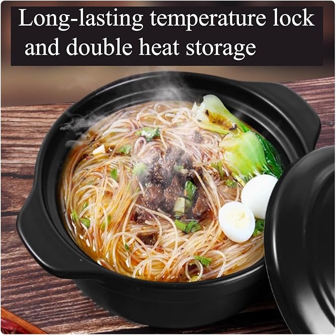 Korean Stone Pot with Lid & Platter Ceramic Sizzling Hot Pot for Bibimbap, Kimchi, Hot Pot, Soups and Stews, 40 oz Korean Pots for Cooking with Spoon and Chopsticks
