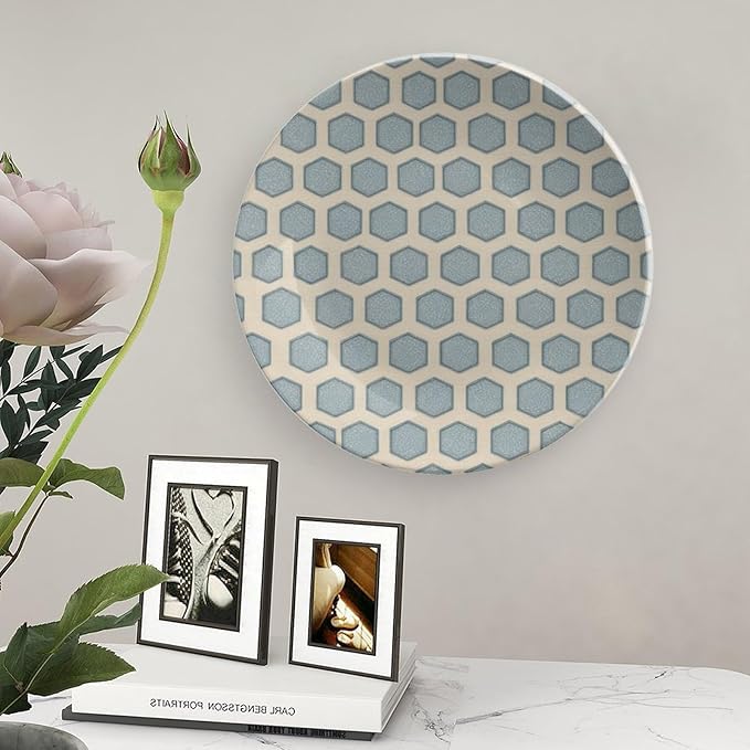 Sage Green Mid Century Geometric Plates Ceramic of 6", 7", 8", 10", Personalized Christmas Design Chinese Plates, Custom Gifts, Farmhouse Display Decorations Festival, with Vertical Stand