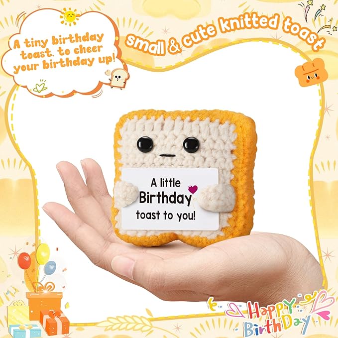 A little Birthday Toast to you - Funny Happy Birthday Gifts for Women, Men, Mom, Dad, Friend, Best Gifts for Her Ideas - Unique Crochet Toast Gift Card - Cute Easter Basket Stuffers for Daughter, Son