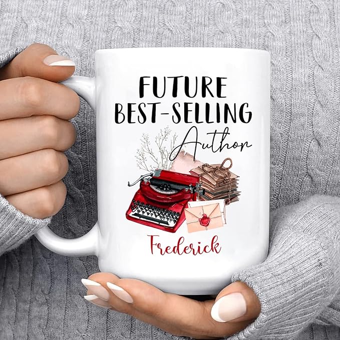 Personalized Future Best - Selling Author White Mug, Writer Coffee Cup 11oz 15oz Gifts for Birthday/Anniversary/World Book Day, Book Lover Ceramic Mug Custom Name for Friends/Family/Coworker