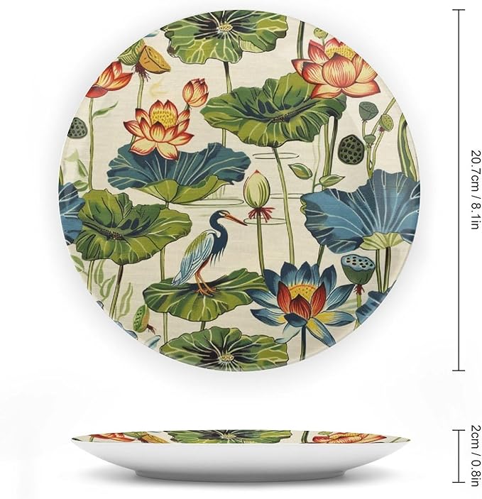 Birds And Lotus Flowers Plates Ceramic for Display Kitchen Art Decoration Supplies Wall Club Holiday Party Decorations Customize Gifts for Men Women Birthday, 6", 7", 9", 10"