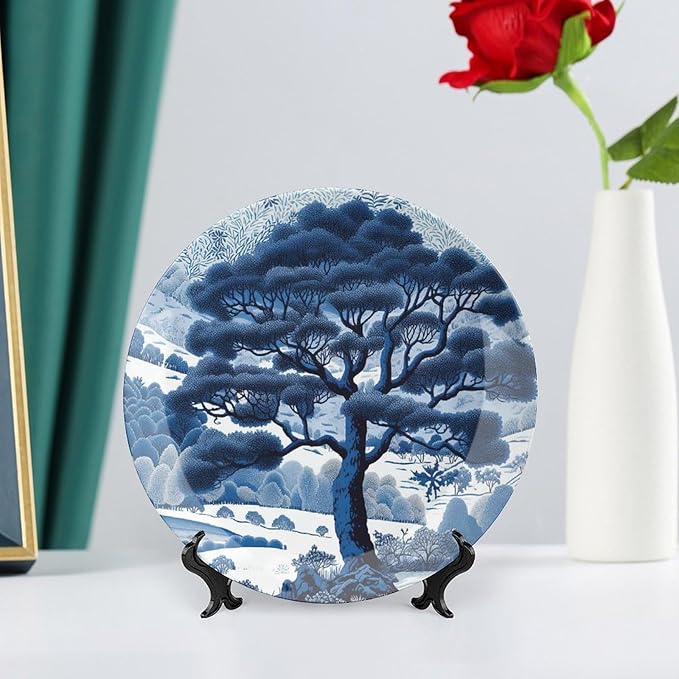 Blue And White Indigo Chinoiserie Ceramic Decorative Plate for Display Art Decoration Household Supplies Wedding Festival Holiday Party Decorations Personalized Gifts for Men Women Holiday