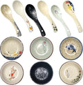 Tioncy Set of 12 Japanese Retro Style Tableware Soy Sauce Dish Set 6 Pcs Asian Soup Spoons 6 Pcs Ramen Appetizer Plates 3.8 Inch Japanese Rice Spoon for Sushi Sauce Snack