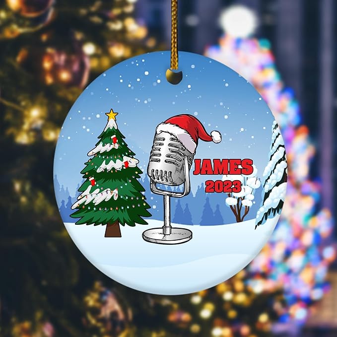 Personalized Singer Christmas Ornament, Microphone Christmas, Xmas Singing Lover Ornament, Custom 2025 Decoration