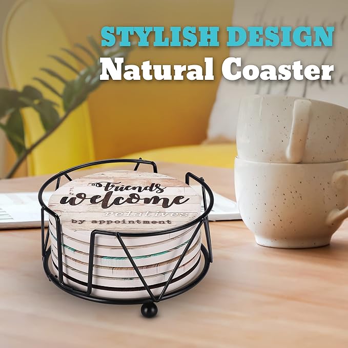 Funny Coasters - House Warming Gifts New Home - Housewarming Gifts for Women, Men, Couple, New Homeowner - Farmhouse Bar Coasters for Drinks with Holder - First Apartment Essentials