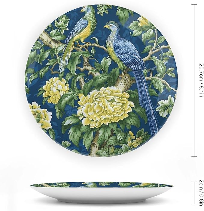 Vintage Plates Pagoda Garden Imperial Green Chinoiserie Peacock Customize Decor for Wall Display Festival Housewarming Gifts Ceramic Ornaments Dessert Plates Unique Art with Stand, Gifts