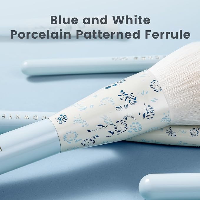 Indigo Artisan Series Eyeshadow Blending Brush - Nylon Bristles for Seamless Crease Work, Porcelain-Patterned Ferrule & Ergonomic Lacquered Handle (QHC 106)