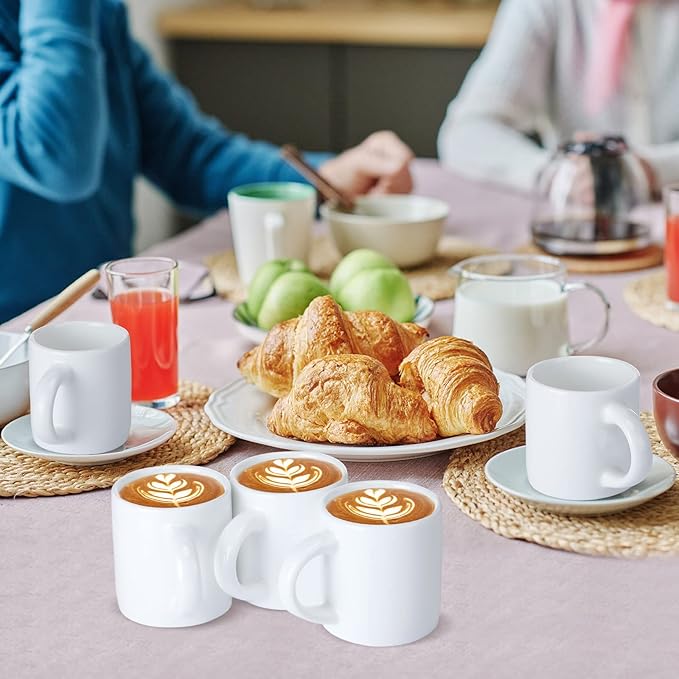 Roshtia 12 Pieces 3 oz Espresso Mugs Espresso Cups Mini Coffee Mugs with Handles Porcelain Coffee Cups Ceramic Smooth Demitasse for Tea Drinks Cocoa Milk Water (White)