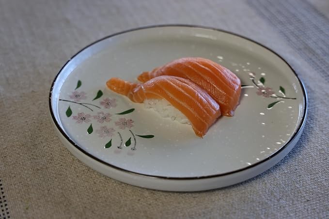 Pink Sakura Ceramic Appetizer Plates, 8-Inch Round Serving Plates for Snacks, Side Dishes (4)