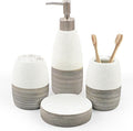 CERBIOR Bathroom Accessories Set,4 Pcs Ceramic Bathroom Decor Accessory,Includes Toothbrush Holder, Toothbrush Cup, Soap Dish for Decorative Countertop and Housewarming Gift, (Grey White)