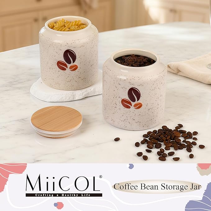 Miicol Ceramic Storage Canister with Airtight Lid, Food Storage Container, Round Coffee Canister, Pantry Organizer, Kitchen Storage Jar for Coffee Bean, Flour, Pasta, Sugar, Spices, Tea, 20 fl.oz‌