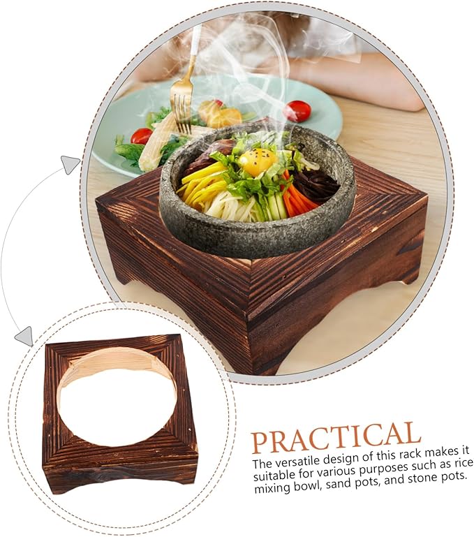 Korean Stone Pot Stand Non-slip Wooden Pot Rack for Rice Bowls for Casseroles Heat Insulating Stand for Home Restaurant