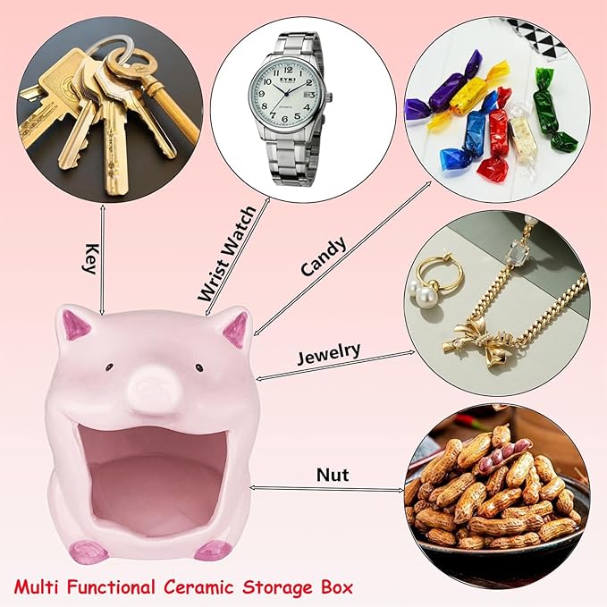 Pig Shaped Candy Bowl,Candy Servers Bowl, Cute Pig Jewelry Dish, Funny Ceramic Box Tray for Snacks Holder Holiday Ornament, 1 Piece