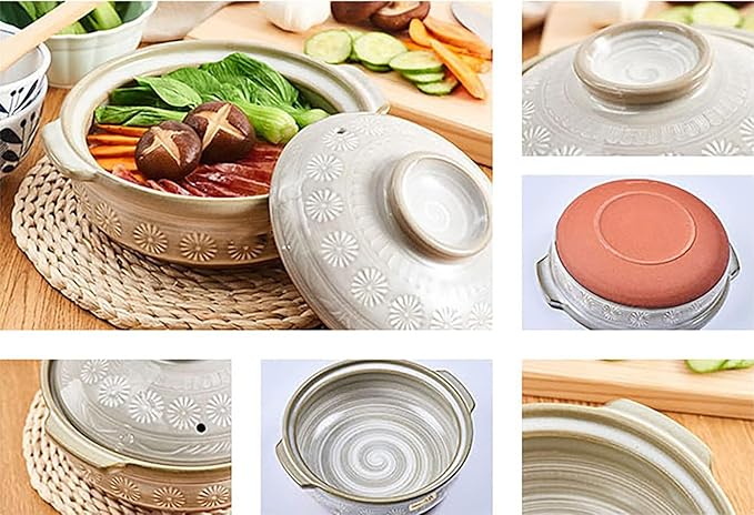 clay pot cooking Japanese Ceramic Hot Pot Casserole Earthenware Clay Pot - Retro Japanese Style Ceramic Stew Pot Clay Casserole Household Easy To Clean,1.3l