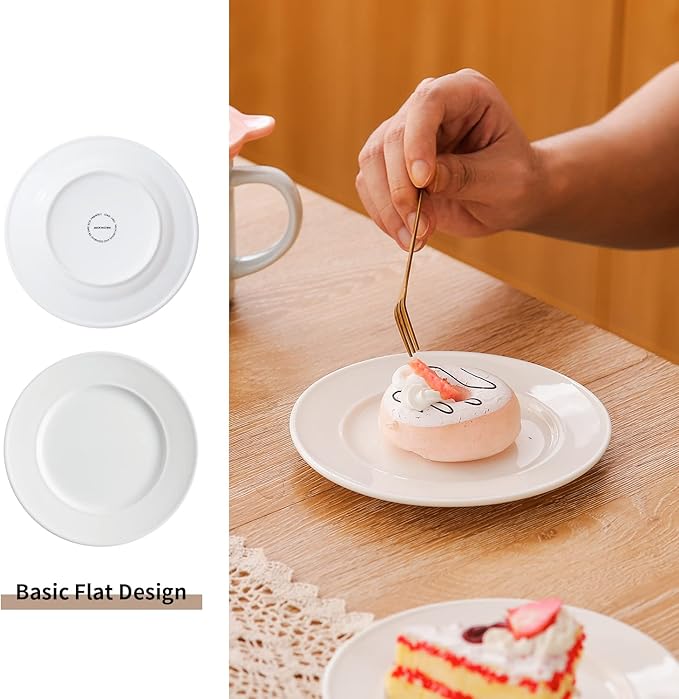 TAMAYKIM 18 Pieces 6 Inch Porcelain Dessert Plates, Small Appetizer Dinner Plate, Round Dinnerware Sets, Scratch Resistant, Microwave, Oven, and Dishwasher Safe, White