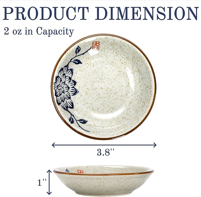 12 Pieces Japanese Sauce Dishes, 2 Oz Round Ceramic Side Dish Set, Small Seasoning Soy Dipping Bowl Plate for Sushi, Snack, Appetizer and Kitchen Prep, Assorted Color