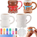 Zubebe 4 Sets Christmas Paint Your Own Mugs Craft Kit, Xmas Ceramic to Paint, Christmas Gingerbread Man DIY Mugs for Adults, Festive Coffee Tea Cup with Painting Set for Family Xmas Craft Office Gift