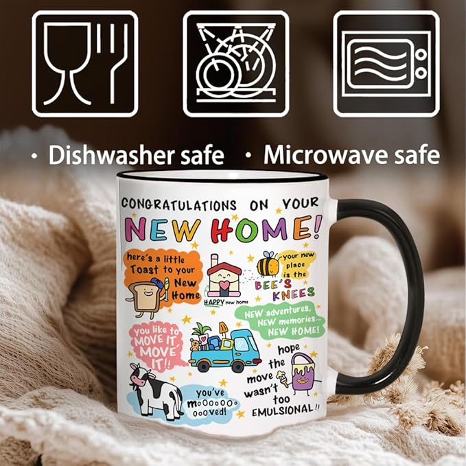 Funny Housewarming Coffee Mug Gift for New Home/Apartment, Unique Congratulations Cup for New Homes, First Home Present for Friends Family Couples, Cute Ceramic Mugs for Moving Celebration 11oz