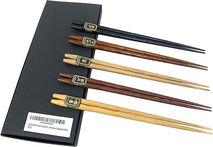 Wooden Chopsticks Reusable 5 Pairs Gift Set Hand Carved Japanese style Multi-color 8.8 Inch/22.5cm
