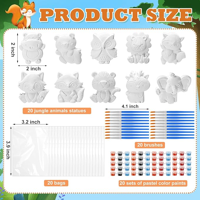 Simgoing 20 Set Jungle Animals Ceramic Painting Kit DIY Ceramic to Paint Your Own Safari Animal Figurines Unpainted Plaster Arts and Craft for Adults Holiday Birthday Party Favors