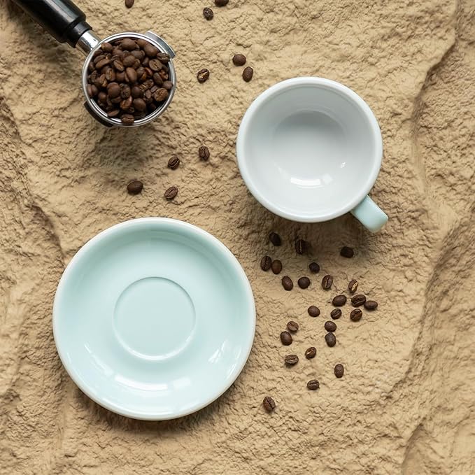 Loveramics Latte Art Mug with Saucer, 10 oz Ceramic Coffee cups with Round Bottom for Latte, Cappuccino, Tea, Espresso, Thick-walled Stoneware Cup Set for Barista - Regular Colours (River Blue, 10OZ)