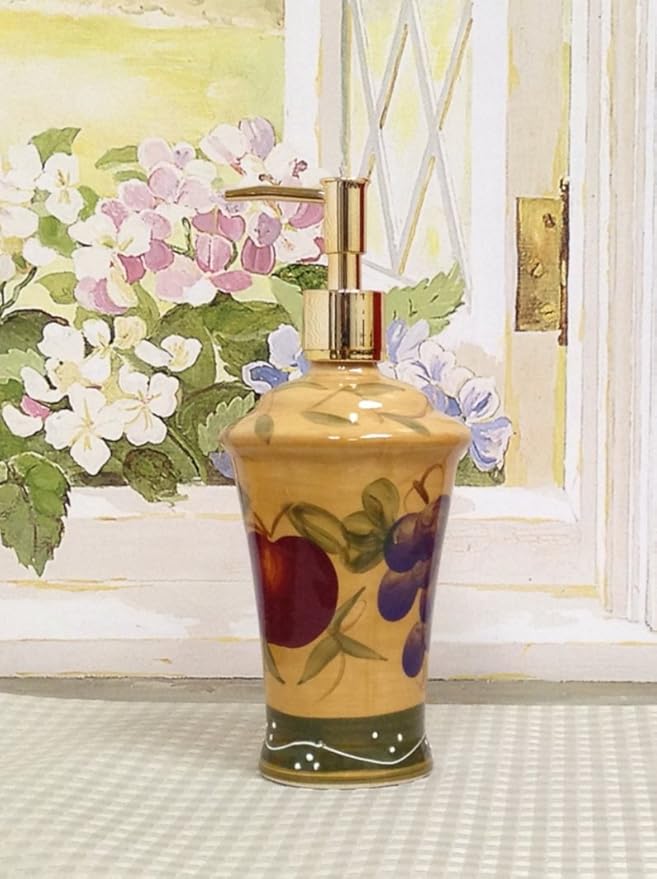 ACK Ceramic Hand Painted Tuscany Fruit Décor Refillable Soap Dispenser,Lotion Jar, Kitchen Décor, Bathroom Décor