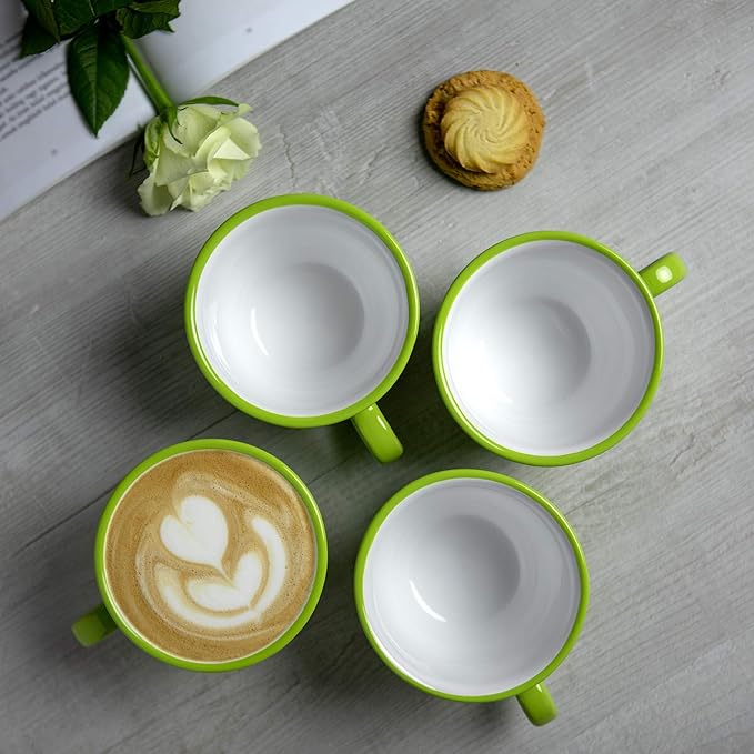 City to Cottage Handmade Lime Green and White Polka Dot Large Ceramic 12oz/350ml Cappuccino Coffee Tea Cup and Saucer, Unique Designer Pottery for Tea Lovers